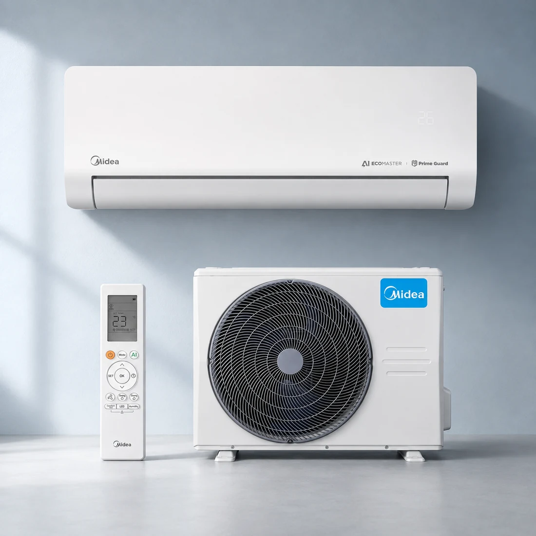 Комплект кондиционера Midea Easy Inverter 09 в студийной композиции